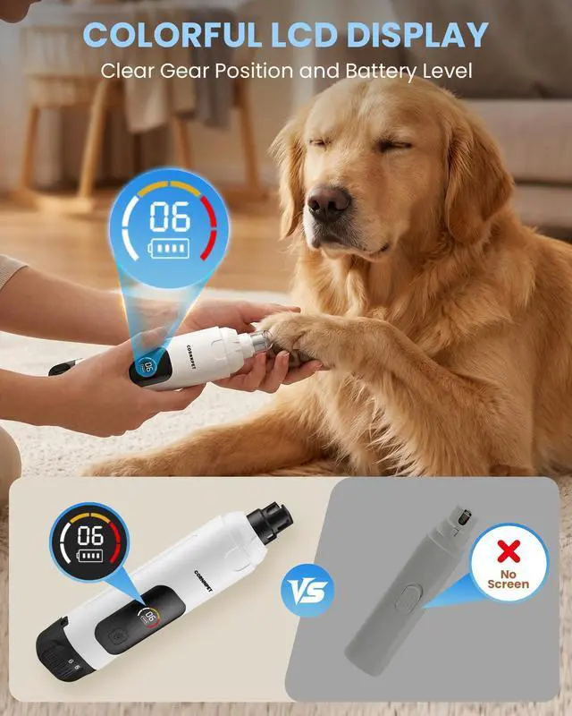 Alt view image 4 of 7 - Dog Nail Grinder with New LCD Display,25dB Quiet 6-Speed Dog Nail Trimmer Avoid Anxiety,1.5H Fast Charge,2 LED Safe Lights,50% More Power - Painless Pets Nails Grinding - White