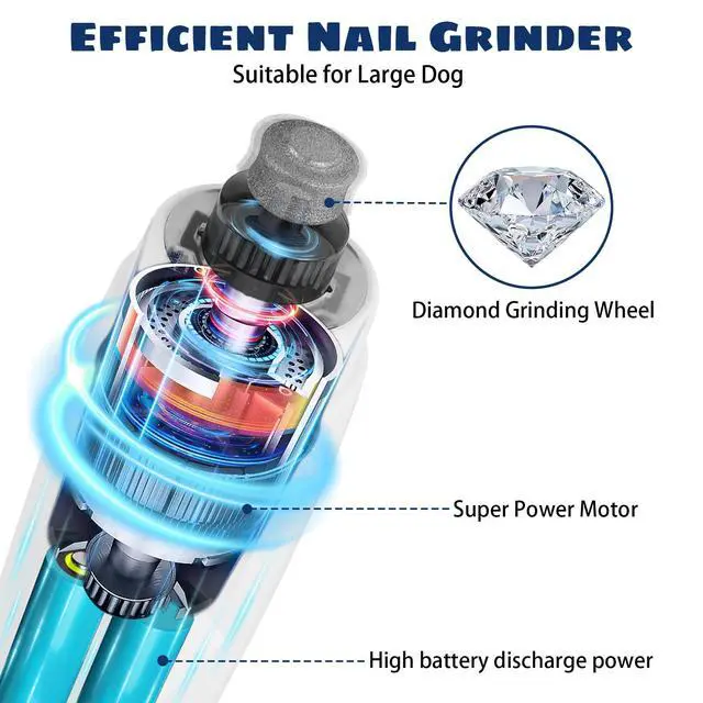 Alt view image 3 of 6 - Upgrade Dog Nail Grinder with 5 LED Shadow Free Light, Dog Nail Trimmer Protect Pet Paws from Over Grinding with 2 Speed Super Power Motor, with one aditional Concave-Shaped Replacement Head