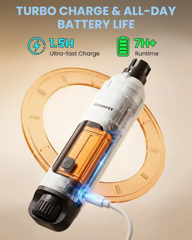 Alt view image 7 of 7 - Dog Nail Grinder with New LCD Display,25dB Quiet 6-Speed Dog Nail Trimmer Avoid Anxiety,1.5H Fast Charge,2 LED Safe Lights,50% More Power - Painless Pets Nails Grinding - White