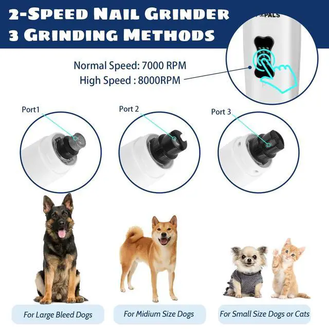 Alt view image 4 of 6 - Upgrade Dog Nail Grinder with 5 LED Shadow Free Light, Dog Nail Trimmer Protect Pet Paws from Over Grinding with 2 Speed Super Power Motor, with one aditional Concave-Shaped Replacement Head
