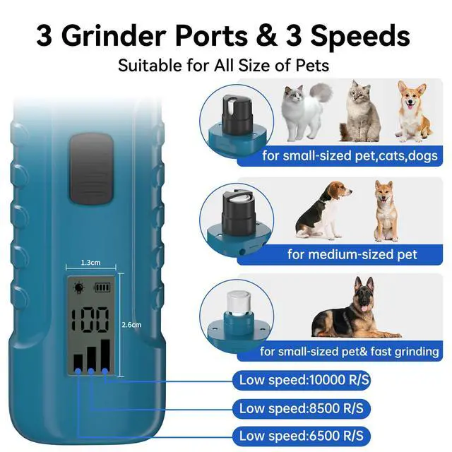 Alt view image 4 of 7 - Dog Nail Grinder with LCD Display Quiet Electric Nail Trimmer with Dual LED Light, Safe for Black & Thick Nails, Rechargeable for Small Medium Large Dogs & Cats (Blue)
