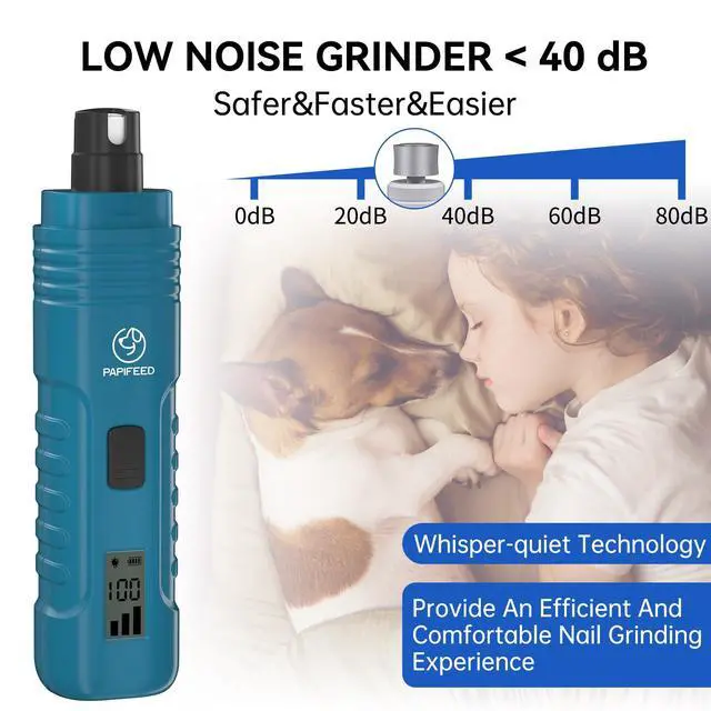 Alt view image 5 of 7 - Dog Nail Grinder with LCD Display Quiet Electric Nail Trimmer with Dual LED Light, Safe for Black & Thick Nails, Rechargeable for Small Medium Large Dogs & Cats (Blue)