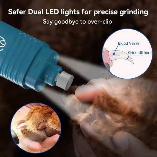 Alt view image 3 of 7 - Dog Nail Grinder with LCD Display Quiet Electric Nail Trimmer with Dual LED Light, Safe for Black & Thick Nails, Rechargeable for Small Medium Large Dogs & Cats (Blue)