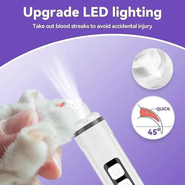 Alt view image 4 of 7 - Dog Nail Grinder Quiet- Ultra-Quiet Dog & Cat Nail Grinder with LED Light & Battery Display & Upgrade Grinding Head - Painless Nail Trimmer for Small to Large Pets, Thick Nails, and Sensitive Paws