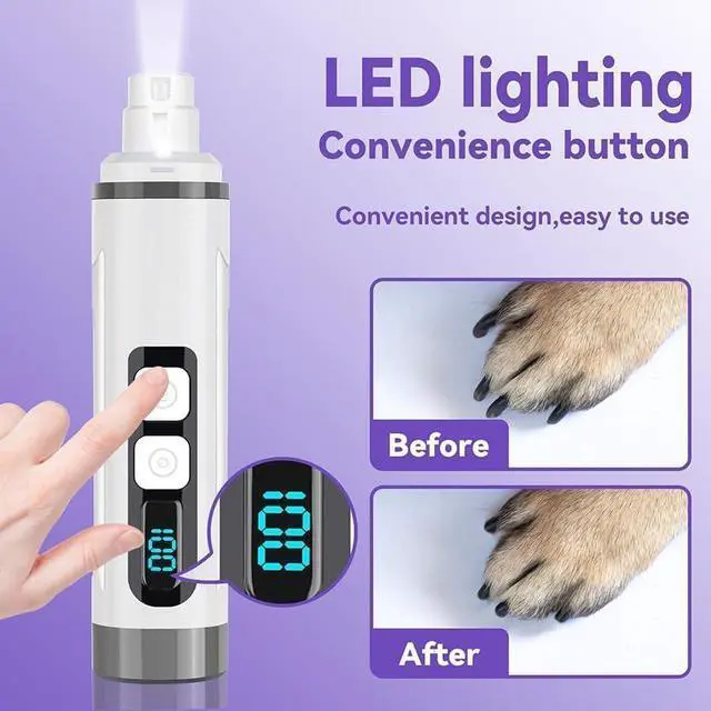 Alt view image 6 of 7 - Dog Nail Grinder Quiet- Ultra-Quiet Dog & Cat Nail Grinder with LED Light & Battery Display & Upgrade Grinding Head - Painless Nail Trimmer for Small to Large Pets, Thick Nails, and Sensitive Paws
