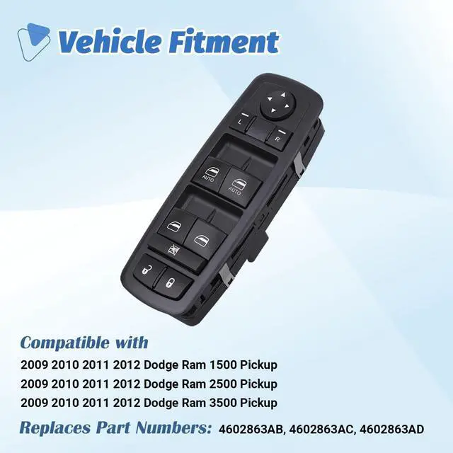Alt view image 2 of 6 - Master Power Window Switch Door Lock Main Control Button Front Left Driver Side Compatible with 2009 2010 2011 2012 Dodge RAM 1500/2500/3500 Pickup Crew Cab Quad Replacement 4602863AB 4602863AC