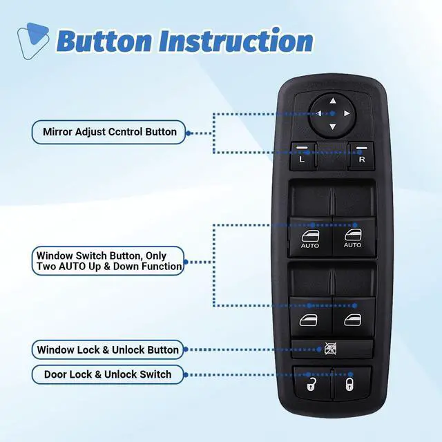 Alt view image 3 of 6 - Master Power Window Switch Door Lock Main Control Button Front Left Driver Side Compatible with 2009 2010 2011 2012 Dodge RAM 1500/2500/3500 Pickup Crew Cab Quad Replacement 4602863AB 4602863AC
