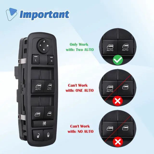 Alt view image 5 of 6 - Master Power Window Switch Door Lock Main Control Button Front Left Driver Side Compatible with 2009 2010 2011 2012 Dodge RAM 1500/2500/3500 Pickup Crew Cab Quad Replacement 4602863AB 4602863AC