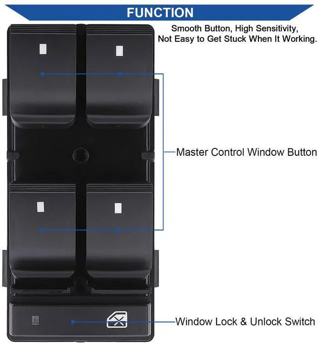 Alt view image 3 of 7 - Driver Side Power Master Window Switch, Compatible with Chevy Silverado/Chevrolet Traverse/HHR/2007-2013 GMC Sierra/Yukon/Buick Enclave Replace OE 20945129 25789692