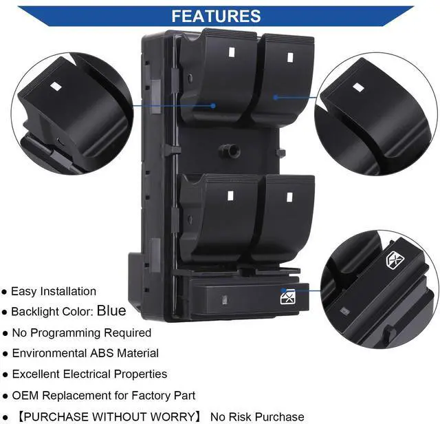 Alt view image 5 of 7 - Driver Side Power Master Window Switch, Compatible with Chevy Silverado/Chevrolet Traverse/HHR/2007-2013 GMC Sierra/Yukon/Buick Enclave Replace OE 20945129 25789692