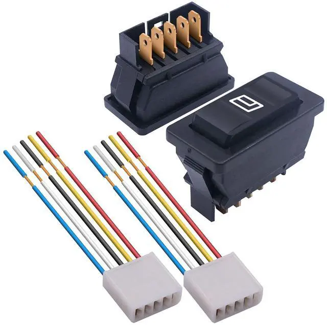 Main image of 2Pcs 5 Pin Car Window Switch 12V 20A Control Power Window Lift Momentary LED Rocker Switch with with Wiring Harness K-010-X