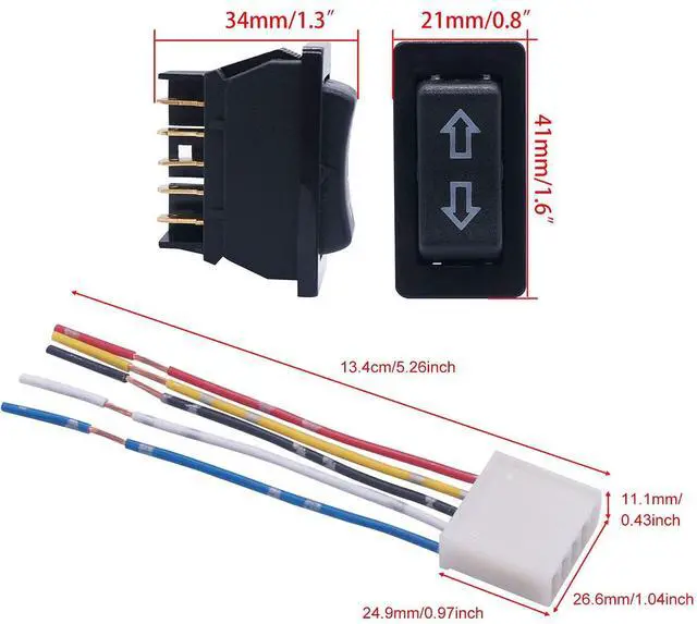 Alt view image 4 of 5 - 2Pcs 5 Pin Car Window Switch 12V 20A Control Power Window Lift Momentary LED Rocker Switch with with Wiring Harness K-010-X
