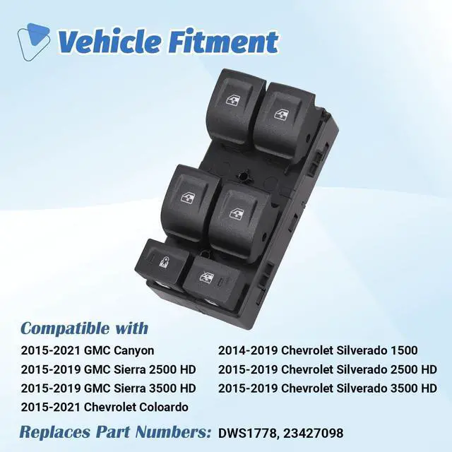 Alt view image 2 of 7 - Power Window Switch for 2014-2019 Chevy Silverado GMC Sierra