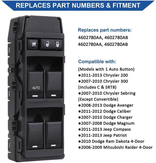Alt view image 4 of 7 - Driver Power Window Switch for 2008-2013 Dodge Avenger 4602780AA
