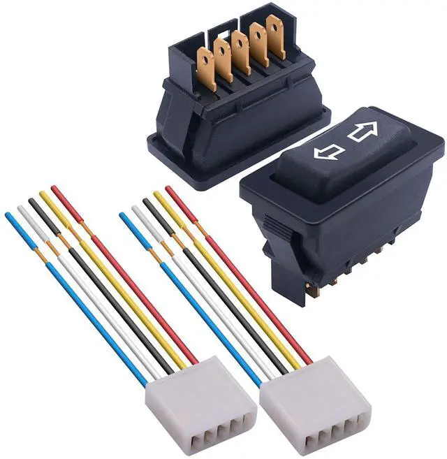 Main image of 2Pcs 5 Pin Car Window Switch 12V 20A Control Power Window Lift RV Slide Out Momentary Rocker Switch with Wiring Harness