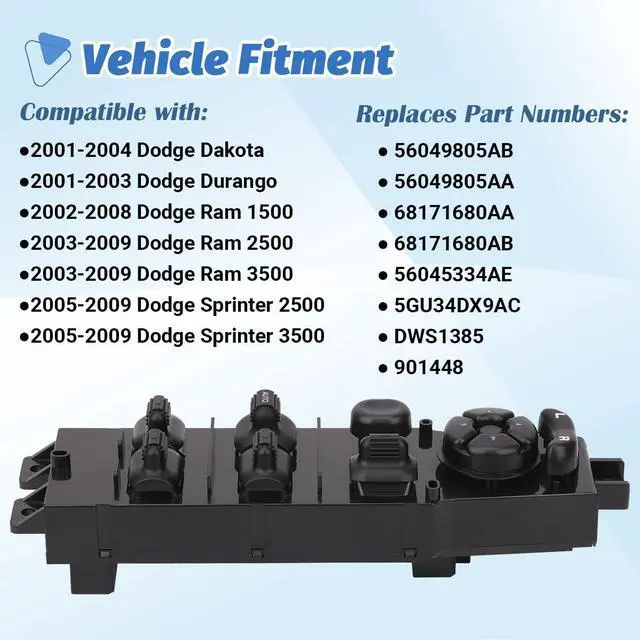 Alt view image 2 of 7 - Driver Power Window Switch for 2002-2009 Dodge Ram Truck 56049805AB