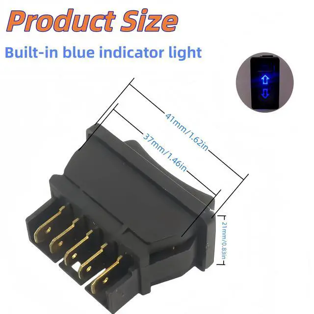 Alt view image 2 of 6 - 4Pcs 5 Pin Car Window Switch 12V 20A Control Power Window Lift Automobile Car Power Master Switch Momentary Rocker Switch Blue Light Indicator Light