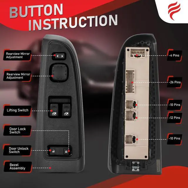 Alt view image 6 of 7 - 15883318 2003 Chevy Silverado Window Switch & Bezel, Front Driver Side