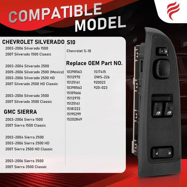 Alt view image 5 of 7 - 15883318 2003 Chevy Silverado Window Switch & Bezel, Front Driver Side