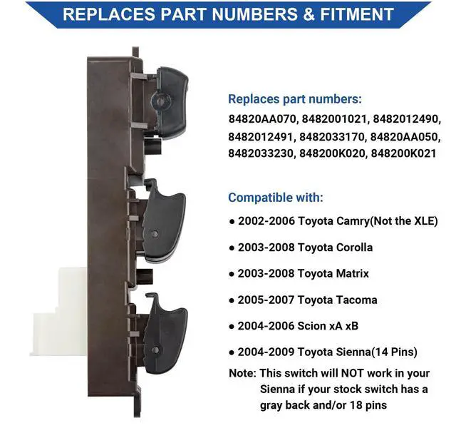 Alt view image 2 of 7 - Master Door Lock Window Switch Control Button, Replace OE 84820AA070