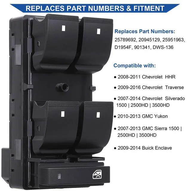 Alt view image 2 of 7 - Driver Side Power Window Switch & 3 Pcs Passenger Window Switches