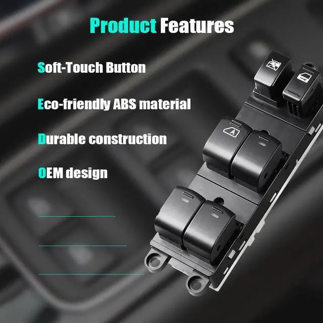 Alt view image 5 of 5 - Master Power Door Lock Window Control Switch for Nissan Sentra 2008-2012, for Nissan Pathfinder 2005-2008, Driver Side Power Window Controller Switch 25401-ZJ60A