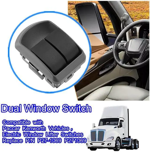 Alt view image 2 of 7 - Dual Window Switch,Compatible with Paccar Kenworth VehiclesElectric Window Lifter Switches Replace P/N P27-1069 P271069 Black