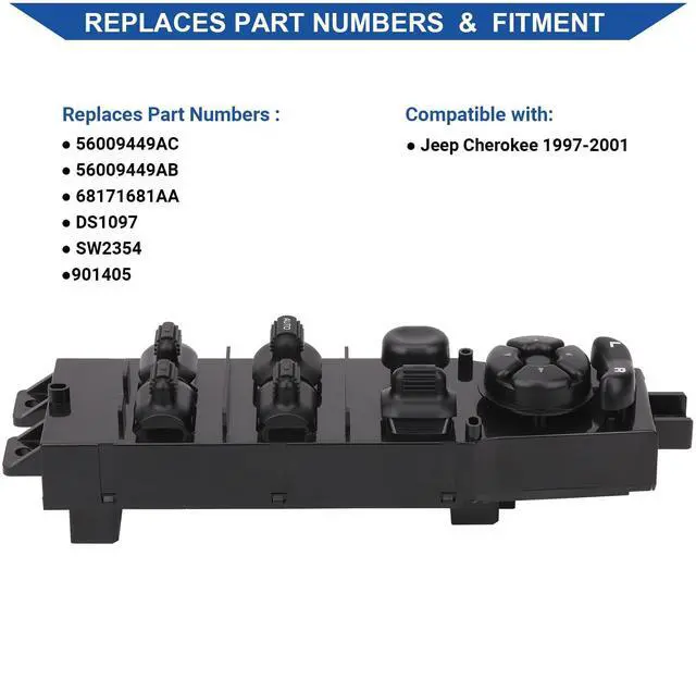 Alt view image 2 of 6 - Master Power Window Switch for 1997-2001 Jeep Cherokee 56009449AC