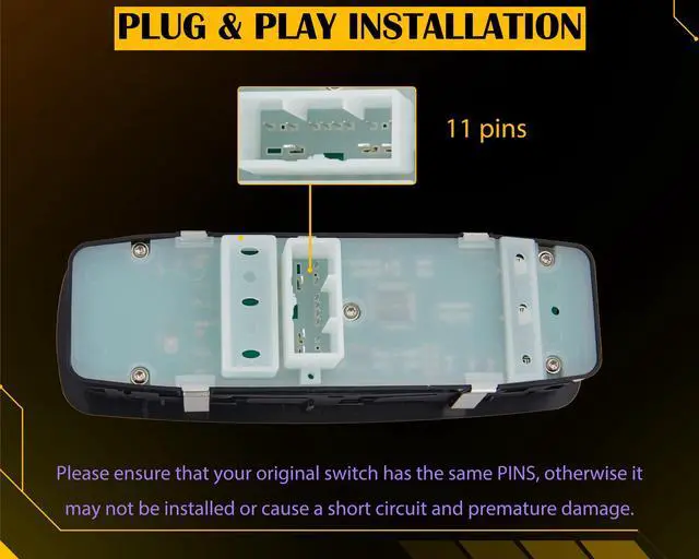 Alt view image 3 of 6 - Master Power Window Switch.11 Metal Pins.Compatible with 2011 2012 2013 2014 Jeep Grand Cherokee.Dodge Durango.Driver Side Control switches Front Left.Led Light Green