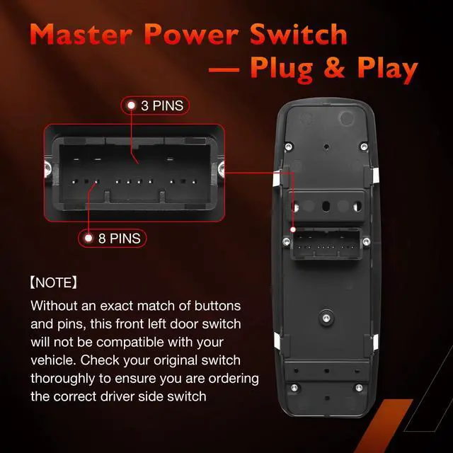 Alt view image 4 of 7 - Master Power Window Switch Driver Side Front Left for Dodge Models