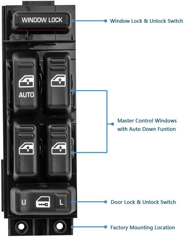 Alt view image 2 of 7 - 19259961 Power Window Switch Front Driver Side Compatible for 2000-2002 Chevy Silverado 1500HD 2500HD Suburban & 2002 Cadillac Escalade & 2001 GMC Sierra Yukon XL