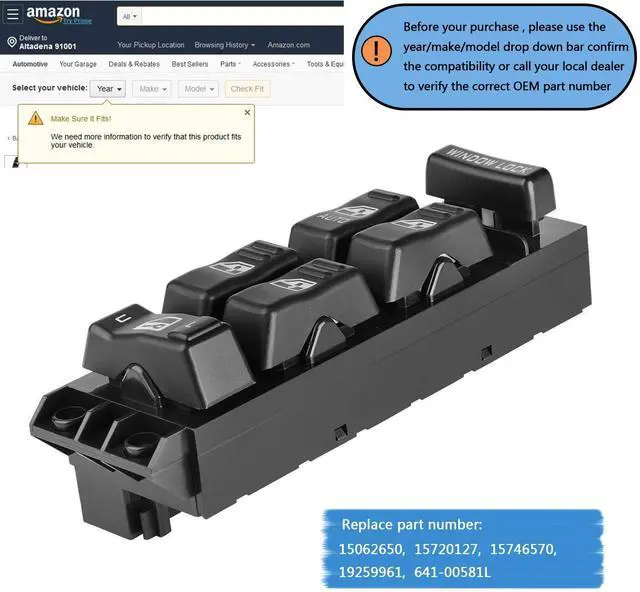 Alt view image 3 of 7 - 19259961 Power Window Switch Front Driver Side Compatible for 2000-2002 Chevy Silverado 1500HD 2500HD Suburban & 2002 Cadillac Escalade & 2001 GMC Sierra Yukon XL