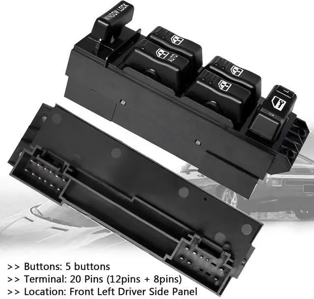 Alt view image 7 of 7 - 19259961 Power Window Switch Front Driver Side Compatible for 2000-2002 Chevy Silverado 1500HD 2500HD Suburban & 2002 Cadillac Escalade & 2001 GMC Sierra Yukon XL
