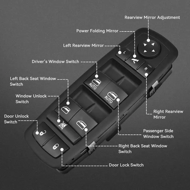 Alt view image 2 of 7 - Driver Side Master Power Window Switch 9 Pins + 3Pins Compatible with 2012-2015 17-19 Dodge Grand Caravan 2013-2015 Ram 1500 2500 2015 Ram 3500 2012-2015 Town&Country Replaces# 68110867AB 68110867AA