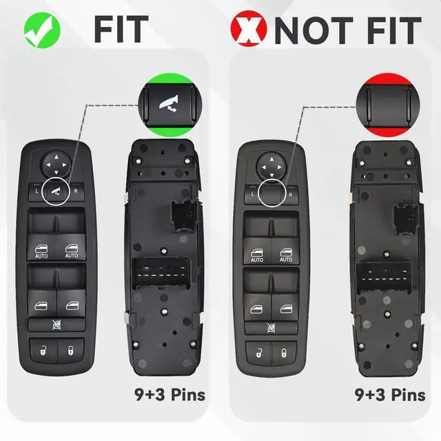 Alt view image 4 of 7 - Driver Side Master Power Window Switch 9 Pins + 3Pins Compatible with 2012-2015 17-19 Dodge Grand Caravan 2013-2015 Ram 1500 2500 2015 Ram 3500 2012-2015 Town&Country Replaces# 68110867AB 68110867AA
