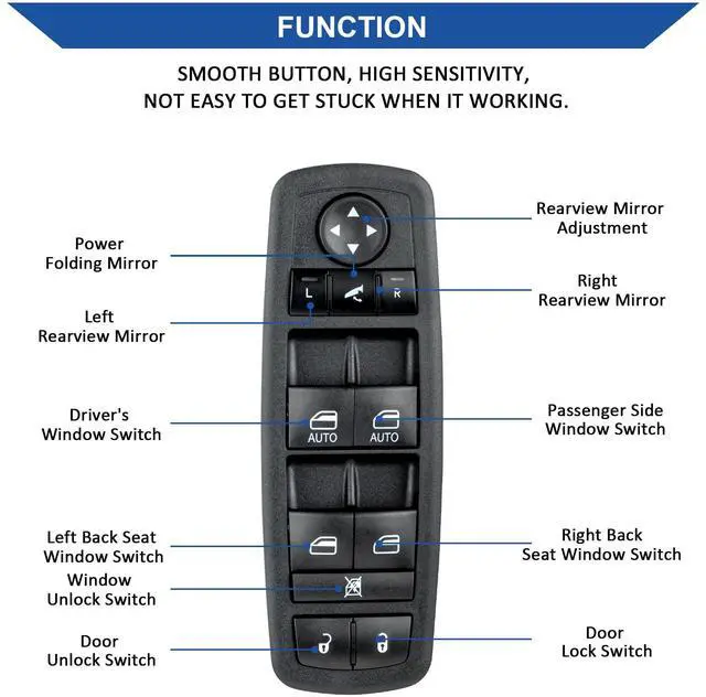 Alt view image 4 of 7 - Driver Power Window Switch for 2013-2015 Ram 1500 2500 68110867AB