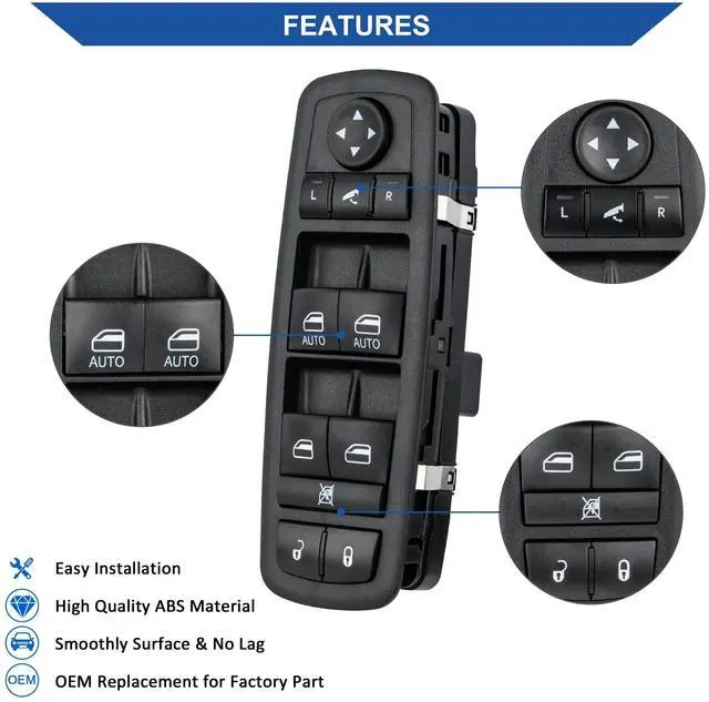 Alt view image 7 of 7 - Driver Power Window Switch for 2013-2015 Ram 1500 2500 68110867AB