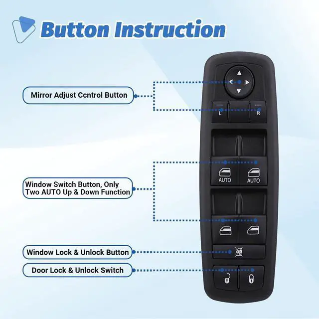 Alt view image 3 of 7 - Power Window Switch Main Control Button Compatible with 2016-2018 Ram 1500 2500 3500, 11-19 Dodge Charger, 11-12 Dodge Journey, 11-20 Chrysler 300, 15-17 Chrysler 200, Replaces OEM 68231805AA