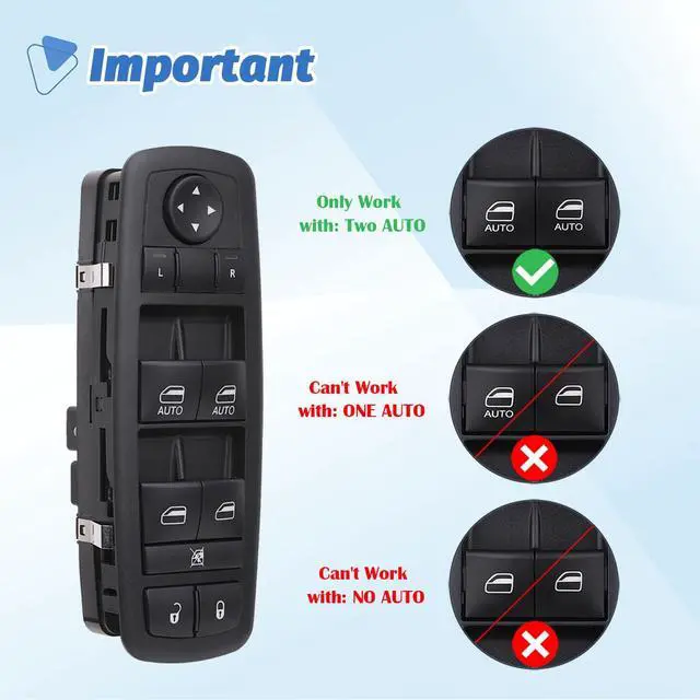 Alt view image 5 of 7 - Power Window Switch Main Control Button Compatible with 2016-2018 Ram 1500 2500 3500, 11-19 Dodge Charger, 11-12 Dodge Journey, 11-20 Chrysler 300, 15-17 Chrysler 200, Replaces OEM 68231805AA