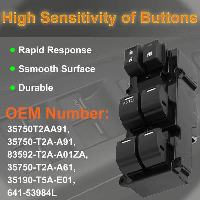 Alt view image 5 of 6 - 35750-T2A-A91 Power Window Master Switch for 2013-2017 Honda Accord Sport
