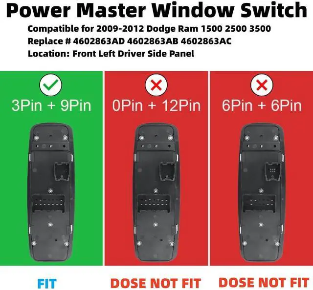 Alt view image 4 of 7 - Master Window Switch Compatible with 2009-2012 Dodge Ram 1500-3500