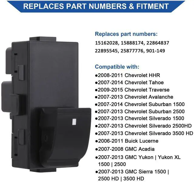 Alt view image 2 of 7 - Passenger Power Window Switch for 2007-2013 Chevy Silverado 22895545