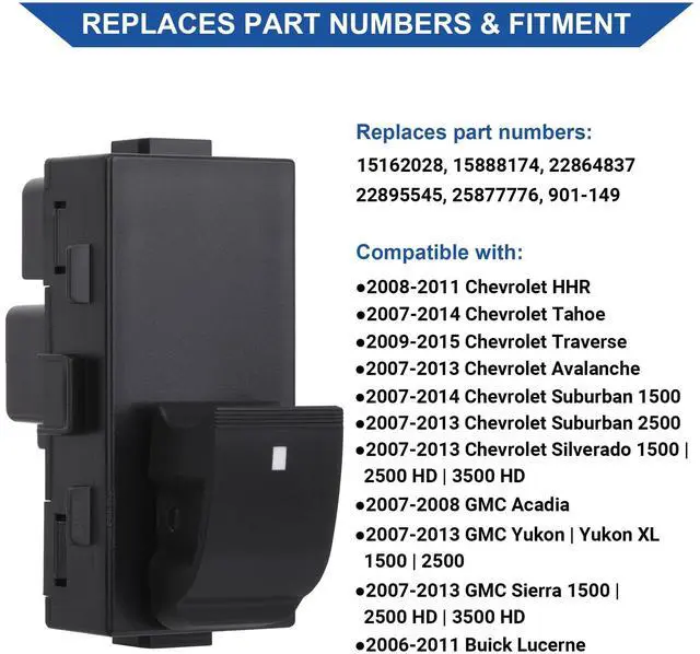 Alt view image 2 of 7 - 2pcs Passenger Window Switch for 2007-2013 Chevy Silverado/GMC Sierra