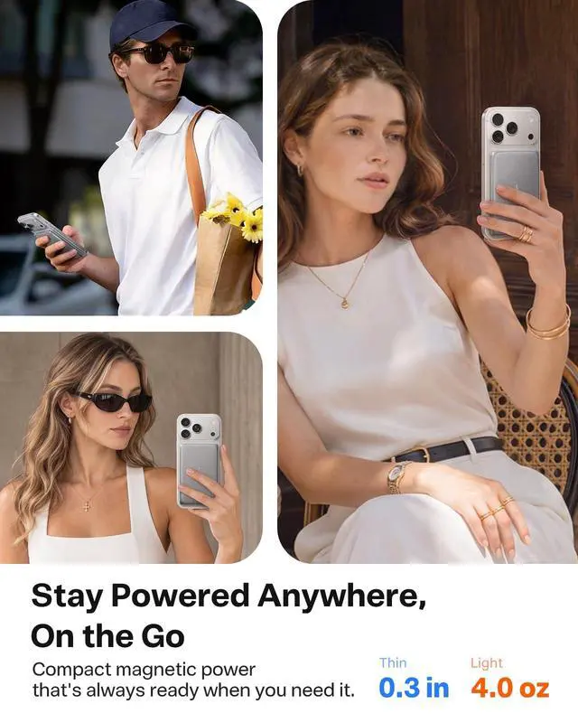 Alt view image 5 of 7 - MiniMag Pro Power Bank, Ultra Slim Semi Solid-State Portable Charger, Wireless 5,000mAh Magnetic Battery Pack, Fast Charging, Travel Essential for iPhone 17/16/15/14/13/12, Infinite Grey