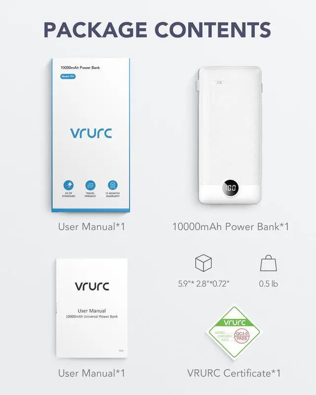 Alt view image 7 of 7 - 3-in-1 Portable Charger, Built-in Cord & Foldable Wall AC Plug-White