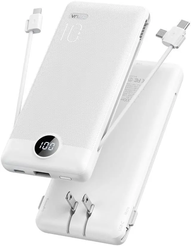 Main image of Portable Charger, Power Bank Built-in Cables and AC Wall Plug