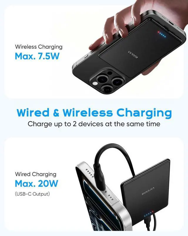 Alt view image 5 of 7 - 0.27'' Ultra Slim for MagSafe Portable Charger, 5000mAh Wireless Magnetic Power Bank with USB C Charging,Travel Essential for Magsafe Battery Pack Compatible with iPhone 17/16/15/14/13/12 Series