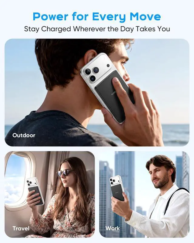 Alt view image 6 of 7 - 0.27'' Ultra Slim for MagSafe Portable Charger, 5000mAh Wireless Magnetic Power Bank with USB C Charging,Travel Essential for Magsafe Battery Pack Compatible with iPhone 17/16/15/14/13/12 Series