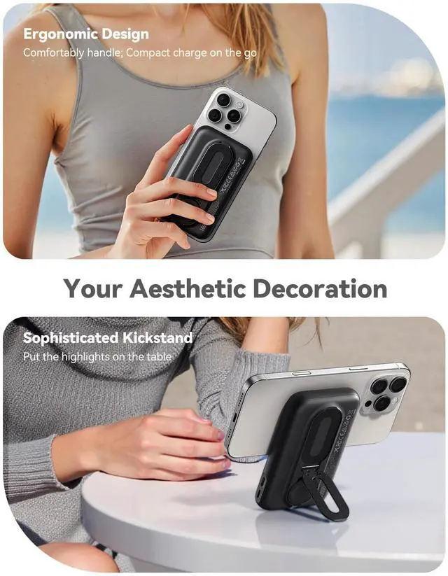 Alt view image 5 of 7 - Magnetic Portable Charger for iPhone & Apple Watch, 10000mAh Wireless Power Bank USB-C Fast Charging with Stand for iPhone Air/17/16/15/14/13 Series & iWatch, Travel Essential for Magsafe Battery Pack