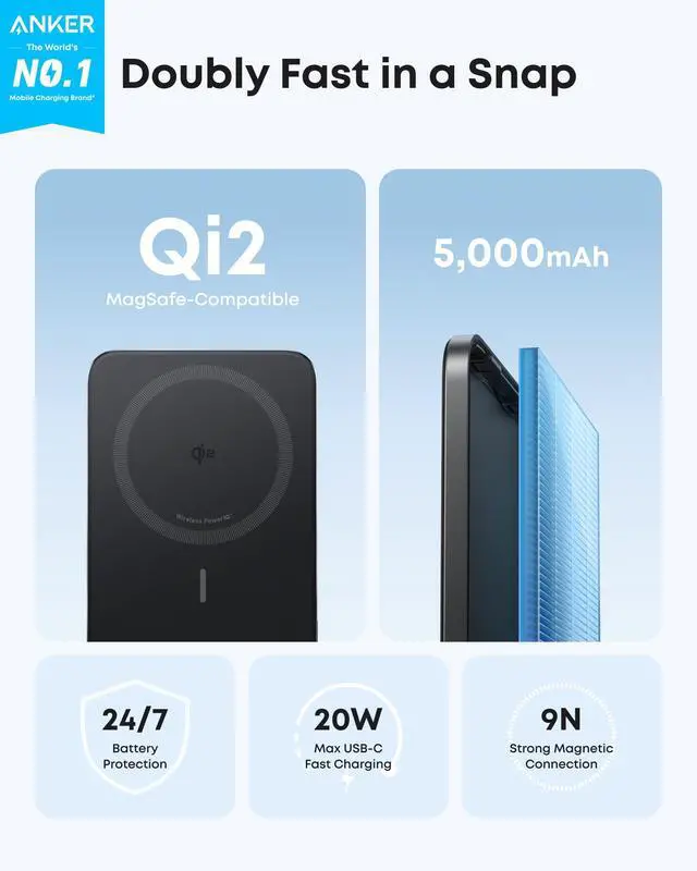 Alt view image 2 of 7 - Nano Power Bank, Ultra-Slim Battery Pack, Qi2 Certified 15W Max Ultra-Fast MagSafe-Compatible Portable Charger, Ergonomic Design, for iPhone 16/15/14/13/12 Series Only